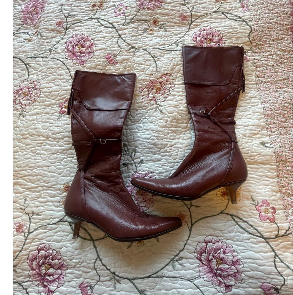 brown made in Italy leather kitten heel boots
